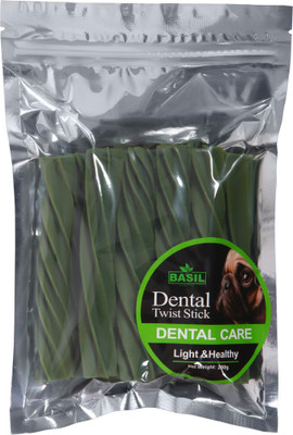 Basil Dental Twist Stick For Dental Care Vegetable Dog Treat(200 g, Pack of 2)