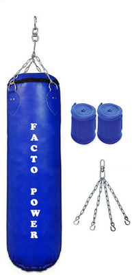 

FACTO POWER 7.5 Feet Long, PU Material, BLUE Color, Unfilled with Hanging Chain and 9 Feet Long BLUE Color Hand Wraps Pair Hanging Bag(7.5, 90 kg)