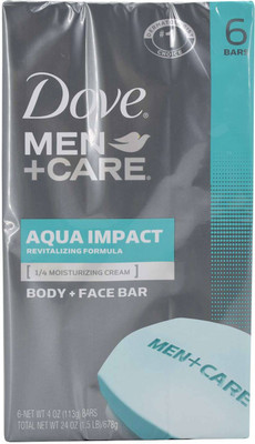 

Dove Men+Care Body and Face Bar, Aqua Impact Revitalizing Cream (Pack of 6 x 4oz) - 678g (24oz)(678 g, Pack of 6)
