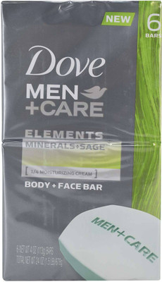 

Dove Men+Care Body and Face Bar, Elements Minerals+Sage (Pack of 6 x 4oz) - 678g (24oz)(678 g, Pack of 6)