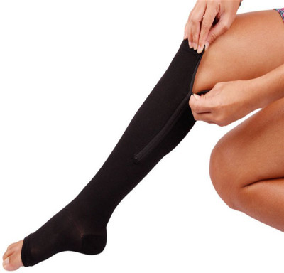 

CARECROFT zip compression socks support toe open sox leg protection zipper fitness knee ankle length pairs women sock pain relief(Black