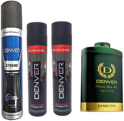 

Denver XTREME COLOGNE FRESHNESS TALC WITH X2 SWEAT DEFENCE 300 GM+HAMILTON PREMIUM BODY TALC 100 GM+BLACK CODE COLOGNE TALC WITH QUICK DRYING FORMULA & UV RADIATION PROTECTION 100 GM(300 g)