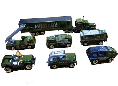 

Emob Mini Die Cast Metal 7 Pcs Army Military Vehicle Trucks Toys Play Set for Kids(Multicolor)