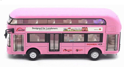 

Emob Double Decker Die Cast Metal Body Pink Luxury Bus with Real Sound and LED Light with Pull Back and Door Opening Feature(Pink)
