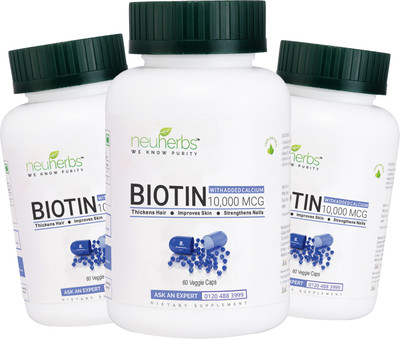

Neuherbs Biotin 10000 mcg with Added Calcium for Hair Growth Improve Skin & Strengthens Nails Supplements Pack of 3(180 No)
