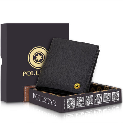 

POLLSTAR Men Black Genuine Leather Wallet(9 Card Slots)