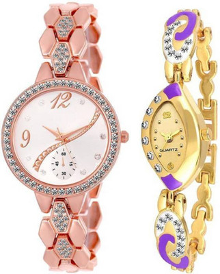 

TRUE KART Awesome Look Paris Style Purple Metal Strap Diamond Studded Watch - For Girls