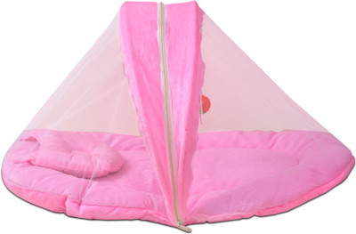

No Kidding New Born baby bedding set with protective mosquito net, cute pillow and folding velvet mattress, Standard Crib Standard Crib(Fabric, Light Pink)