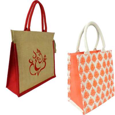 

EWB God Printed Gift & Orange Imprint Jute Bag Multipurpose Bag(Red, Orange, 5 L)