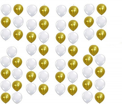 

Theme My Party Solid Gold/White Latex Metallic Balloons - Pack of 50 Balloon(Multicolor, Pack of 50)