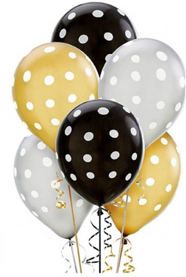 

Theme My Party Printed LATEX BALLOONS DOTS 30 COUNT - Black Gold & Silver Balloon(Black, Gold, Silver, Pack of 30)