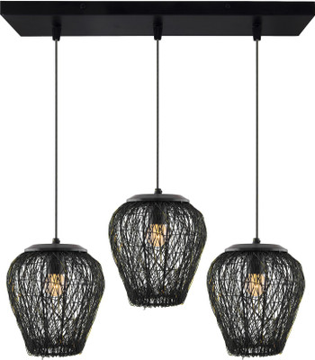 Homesake 3-Lights Linear Cluster Chandelier Black Steel Wire Mesh Pendant, Decorative, Black, Kitchen Area and Dining Room Light, LED/Filament Light Chandelier Ceiling Lamp(Black)