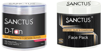 

SANCTUS D-TAN Tan Removal Fairness Scrub AND Coffee, Clay & Charcoal Face Pack Combo (100gm + 100gm)(Set of 2)