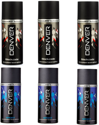 

Denver SPORT DEODORANT 50 ML+BLACK CODE DEODORANT 50 ML Deodorant Spray - For Men & Women(50 ml, Pack of 6)