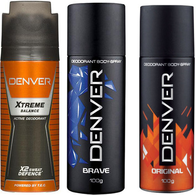 

Denver BRAVE DEODORANT 150 ML+ ORIGINAL DEODORANT 150 ML+XTREME BALANCE DEODORANT 150 ML Deodorant Spray - For Men & Women(150 ml, Pack of 3)