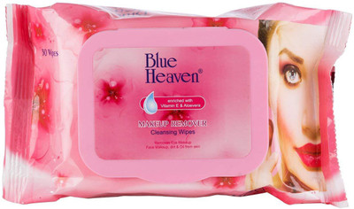 

Blue Heaven Makeup Remover Cleansing Wipes (30 Count), by Beautyandcare(Pack of 30)