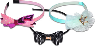 

chipbeys HAIRBAND FOR GIRLS COMBINATION OF 3 HAIRBANDS GLITTERY PINK, POLKA DOT BLACK AND CROWN BLUE Hair Band(Green, Black, Pink)