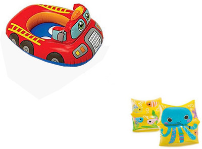 

SWASH SWIMMING COMBO - 1 INTEX RED FIRE ENGINE FLOATER + 1 PAIR OF INTEX ARM BANDS Inflatable Pool Accessory(Multicolor)