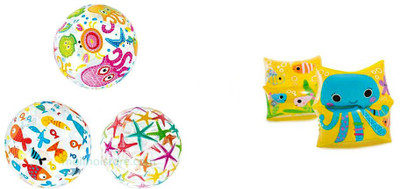 

SWASH SWIMMING COMBO - 1 BEACH BALL + 1 PAIR OF ARM BAND (INTEX BRAND) Inflatable Pool Accessory(Multicolor)