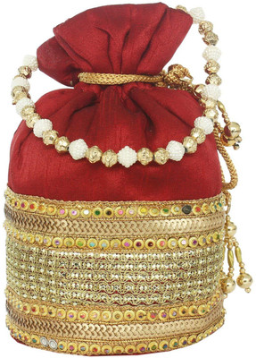 

Bagaholics Ethnic Silk Potli Clutch Batwa Pouch Bag with Metal Beadwork Potli(Maroon)