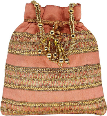 

Bagaholics Ethnic Clutch Silk Potli Batwa Pouch Bag with Metal Bead work Wedding Gift For Women Potli(Orange)