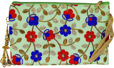 

Bagaholics Multipurpose Pencil Pouch Travel wallet Makeup Kit Toilet Handbag Organizer Medicine Bag with Embroidery Ladies Purse Pouch(Green)