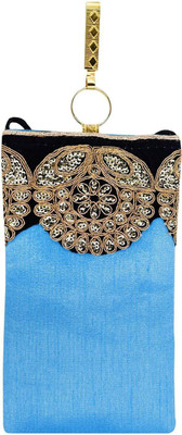 

Bagaholics Ethnic Raw Silk Embroidery Saree Clutch Mobile Pouch with Waist Clip Ladies Purse Gift For Women Mobile Pouch(Blue)