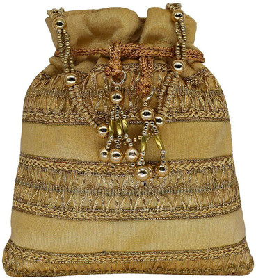 

Bagaholics Ethnic Clutch Silk Potli Batwa Pouch Bag with Metal Bead work Wedding Gift For Women Potli(Gold)