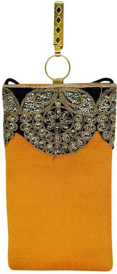 

Bagaholics Ethnic Raw Silk Embroidery Saree Clutch Mobile Pouch with Waist Clip Ladies Purse Gift For Women Mobile Pouch(Yellow)