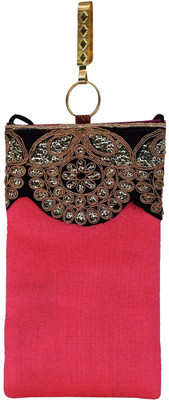 

Bagaholics Ethnic Raw Silk Embroidery Saree Clutch Mobile Pouch with Waist Clip Ladies Purse Gift For Women Mobile Pouch(Red)