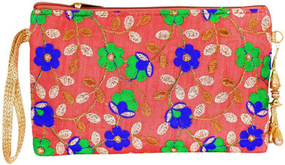 

Bagaholics Multipurpose Pencil Pouch Travel wallet Makeup Kit Toilet Handbag Organizer Medicine Bag with Embroidery Ladies Purse Pouch(Pink)