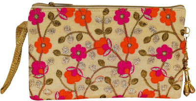 

Bagaholics Multipurpose Pencil Pouch Travel wallet Makeup Kit Toilet Handbag Organizer Medicine Bag with Embroidery Ladies Purse Pouch(Gold)