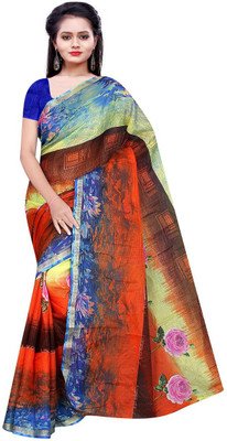Kanooda Prints Digital Print Kasavu Cotton Blend Saree(Multicolor)
