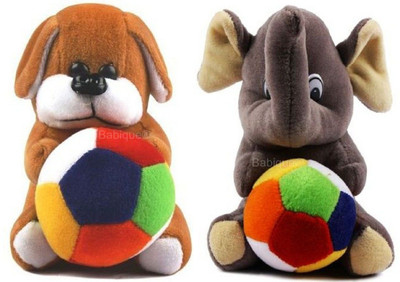 

Babique Teddy Bear Soft Toy Dog & Elephant Animal kids birthday Gift Stuffed Soft Plush Toy Love (2pc) - 19 cm(Assorted Color)