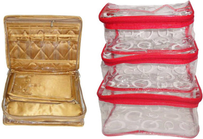 

FUNKROO combo of 2 Necklace pouch And cosmetic bag bridal organizer jewellry srorage vanity box-set of 3 Jewellery Vanity Box jewellery and Cosmatic pouch Vanity Box(Multicolor)