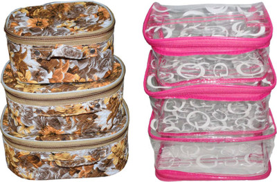 

FUNKROO Combo of 2 cosmetic bag bridal organizer jewellry srorage vanity box-set of 3 each Jewellery Vanity Box jewellery and Cosmatic pouch Vanity Box(Multicolor)