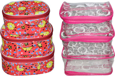 

FUNKROO Combo of 2 cosmetic bag bridal organizer jewellry srorage vanity box-set of 3 each Jewellery Vanity Box jewellery and Cosmatic pouch Vanity Box(Multicolor)
