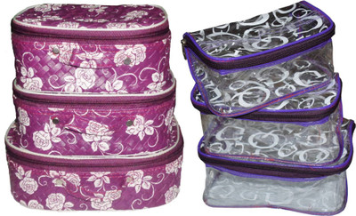 

FUNKROO Combo of 2 cosmetic bag bridal organizer jewellry srorage vanity box-set of 3 each Jewellery Vanity Box jewellery and Cosmatic pouch Vanity Box(Purple)