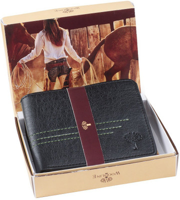 Woodline Men Black Artificial Leather Wallet(3 Card Slots)