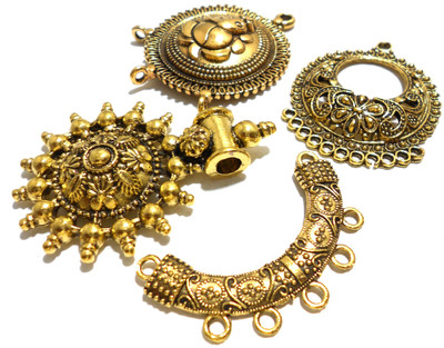 

GOELX Antique Golden Designer Pendants with Ganesha & Various Shaped Designs for Necklace Making - Combo of 4 - Style 5