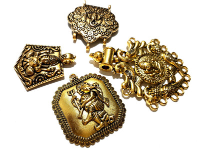 

GOELX Antique Golden Designer Lord Ganesha Pendants for Necklace Making - Combo of 4 - Style 7
