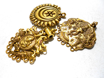 

GOELX Antique Golden Designer Ganesha Pendants & other designs - Combo of 3 Designs - Style 3