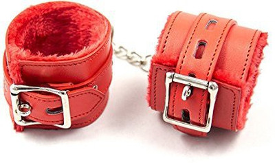 

Skywalk Leather Bondage Restraints Fuzzy Wrist Cuffs Soft Handcuffs (Red)