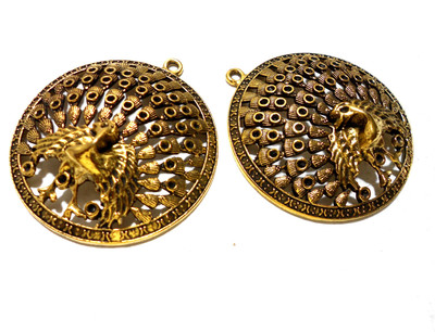 

GOELX Antique Golden Peacock Pendant (2) for Necklace Making- Design 9