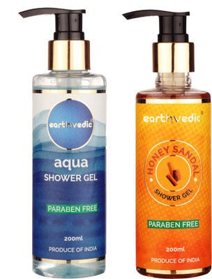 

earthvedic Honey Sandal & Aqua Shower Gel Combo - Paraben Free - 400ml(400 ml, Pack of 2)