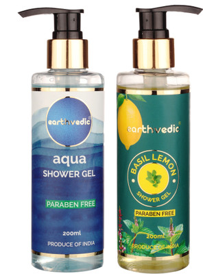

earthvedic Basil Lemon & Aqua Shower Gel Combo - Paraben Free - 400ml(400 ml, Pack of 2)