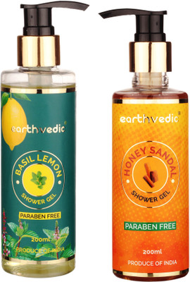 

earthvedic Honey Sandal & Basil Lemon Shower Gel Combo - Paraben Free - 400ml(400 ml, Pack of 2)
