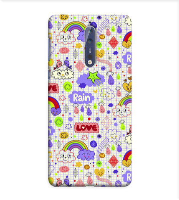 OBOkart Back Cover for Nokia 8(Wall mural clouds rainbows birds rain hearts cartoon pattern, Shock Proof)