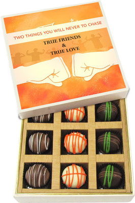 

Chocholik Friendship Gift - Two Thing You Will Never to Chase - Dark, Milk, White Chocolate Truffles - 9pc Truffles(135 g)