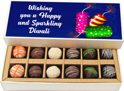 

Chocholik Diwali Gifts - Wishing You a Happy and Sparkling Diwali - Dark, Milk, White Chocolate Truffles - 12pc Truffles(180 g)